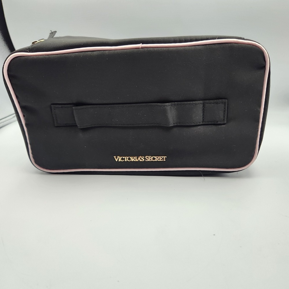 Victoria's Secret Black Pink Satin Travel Case Organizer Makeup Lingerie Bag‎